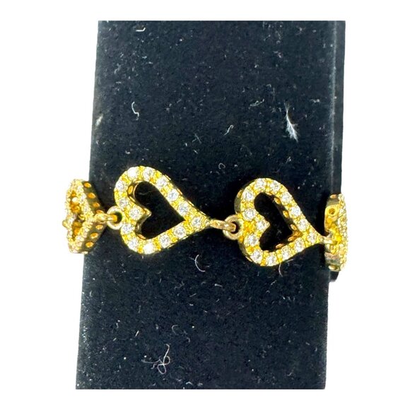 VTG Diamond Heart Gold Vermeil Sterling Silver 7" Bracelet Cubic Zirconia Link - Picture 3 of 8